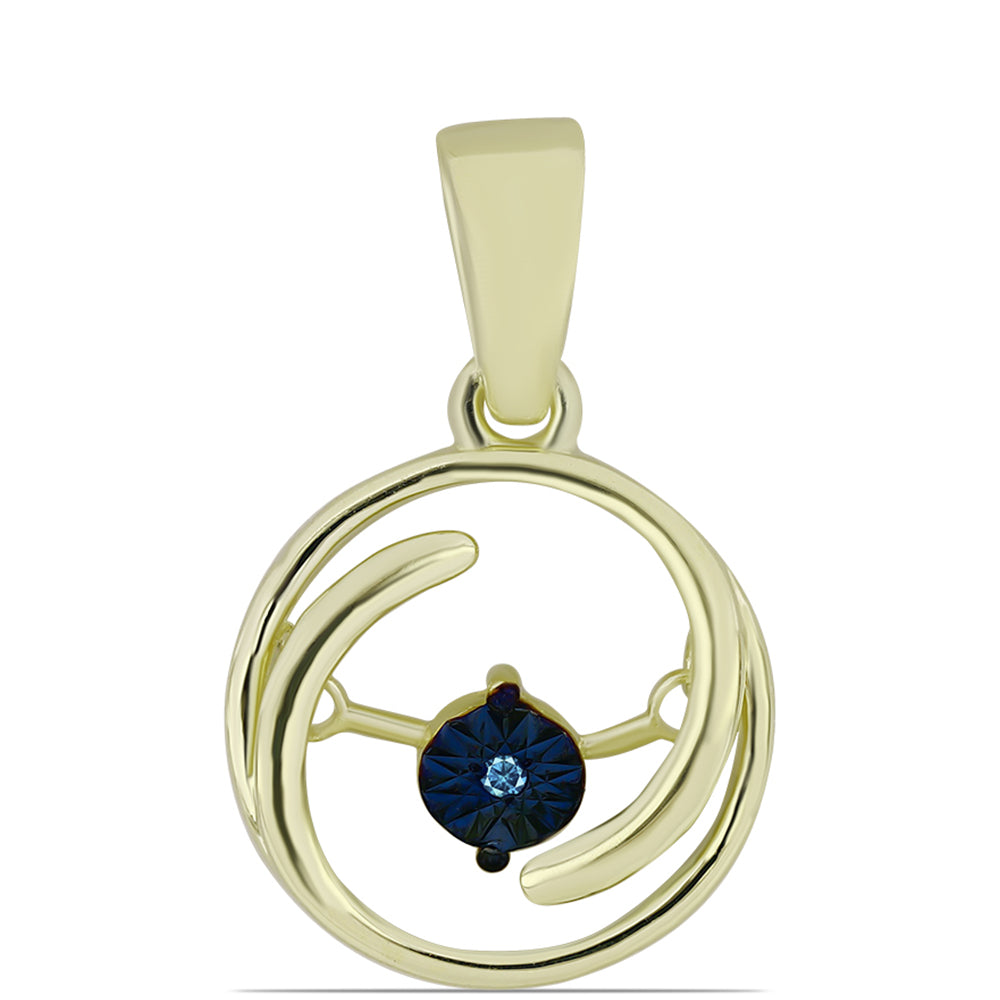 Pendente de Prata com Banho de Ouro com Diamante Azul Dançante 1 