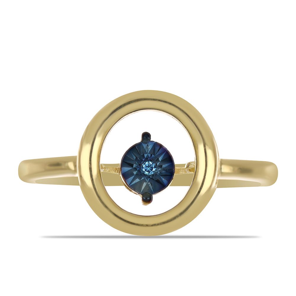 Anel de Prata com Banho de Ouro com Diamante Azul Dançante 1 