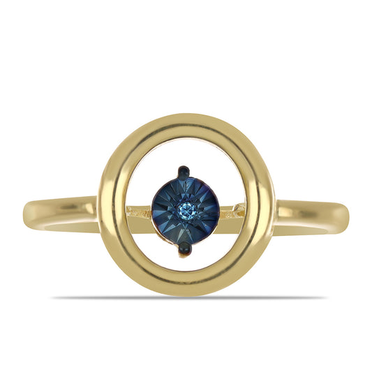 Anel de Prata com Banho de Ouro com Diamante Azul Dançante