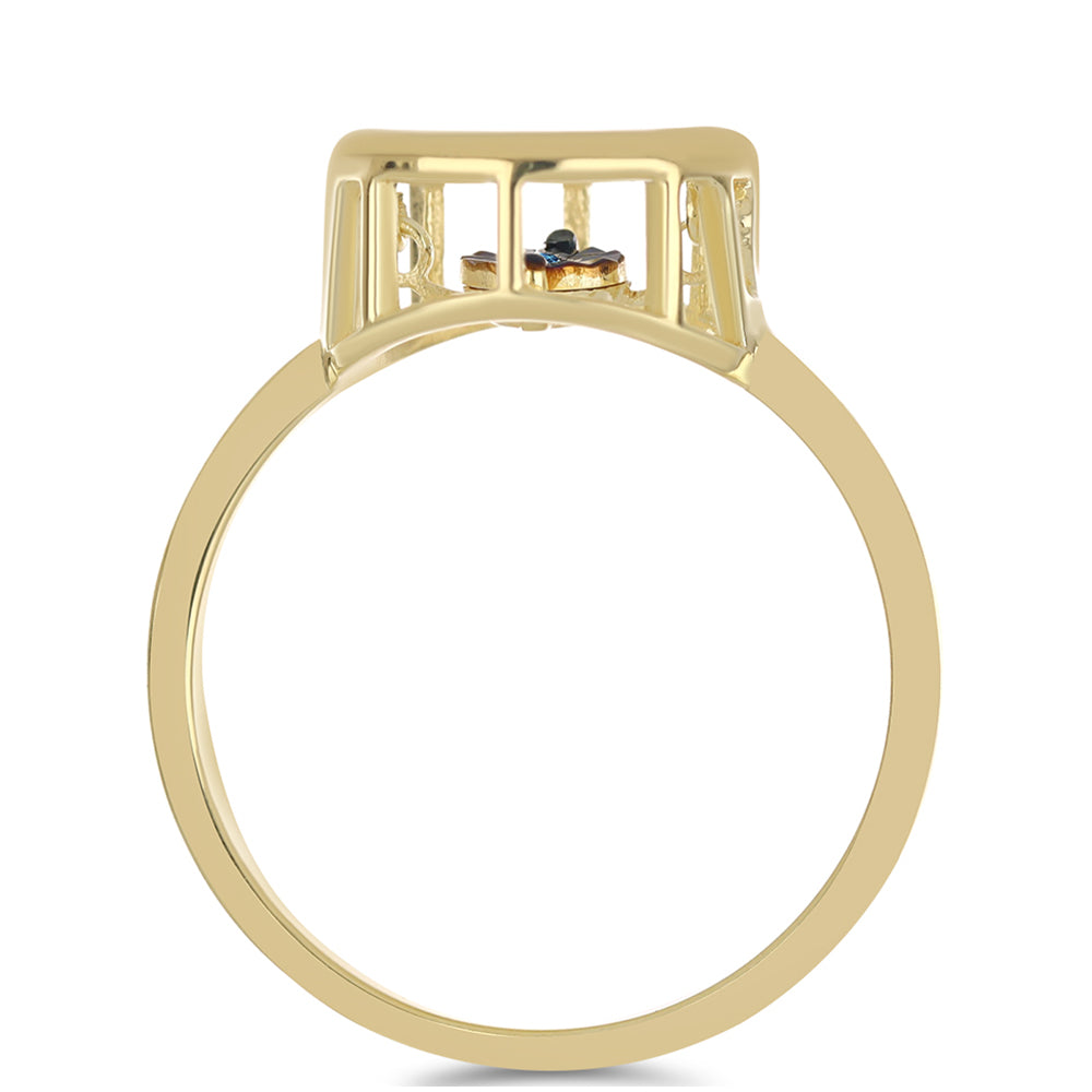 Anel de Prata com Banho de Ouro com Diamante Azul Dançante 2 