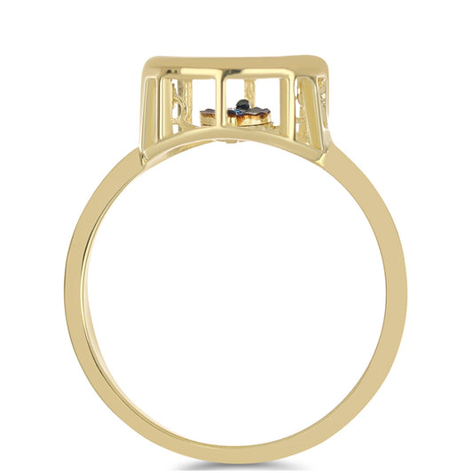 Anel de Prata com Banho de Ouro com Diamante Azul Dançante