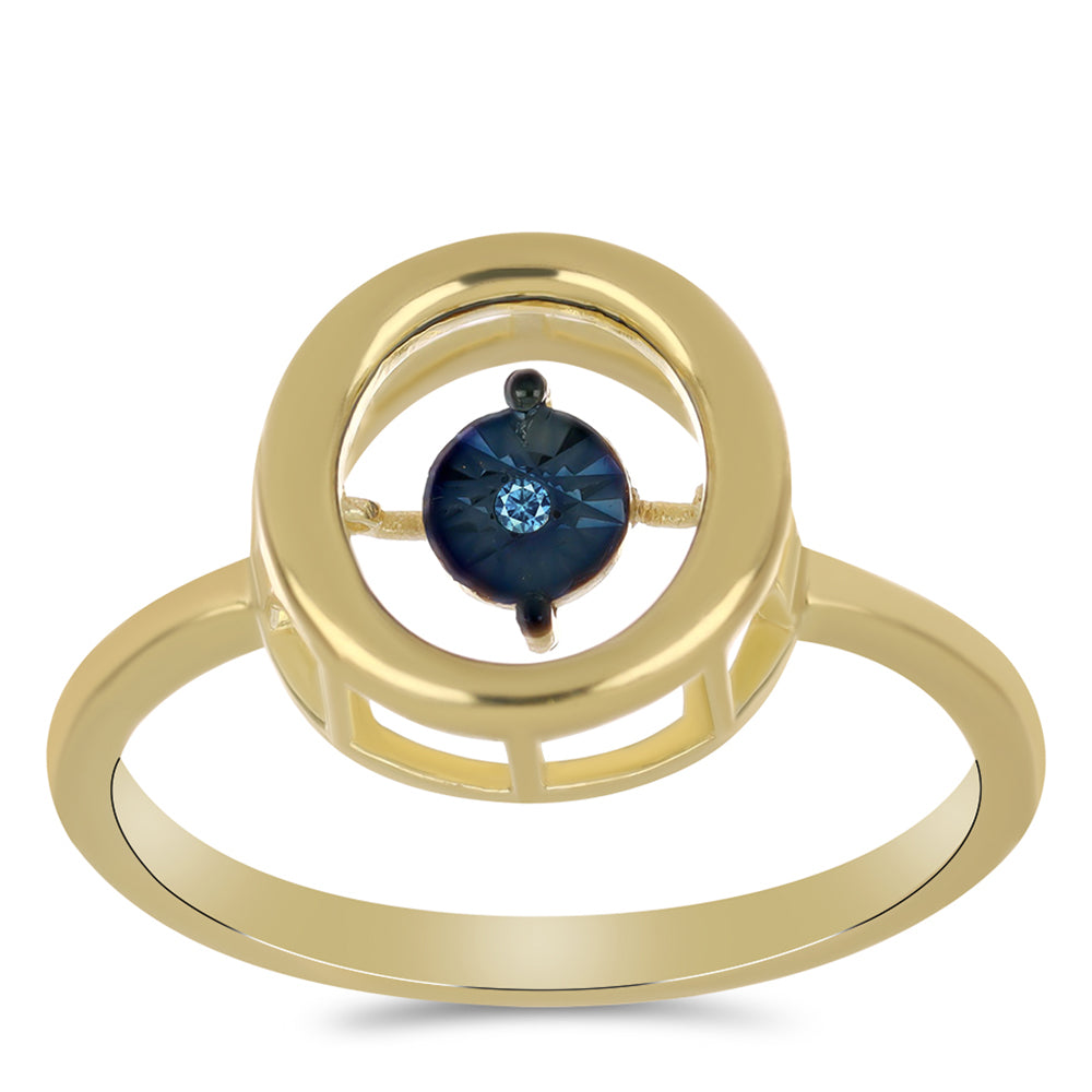 Anel de Prata com Banho de Ouro com Diamante Azul Dançante 3 