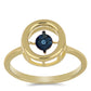 Anel de Prata com Banho de Ouro com Diamante Azul Dançante