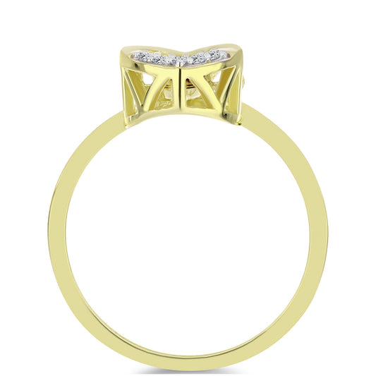 Anel de Prata com Banho de Ouro com Diamante Azul Dançante e Topázio Branco