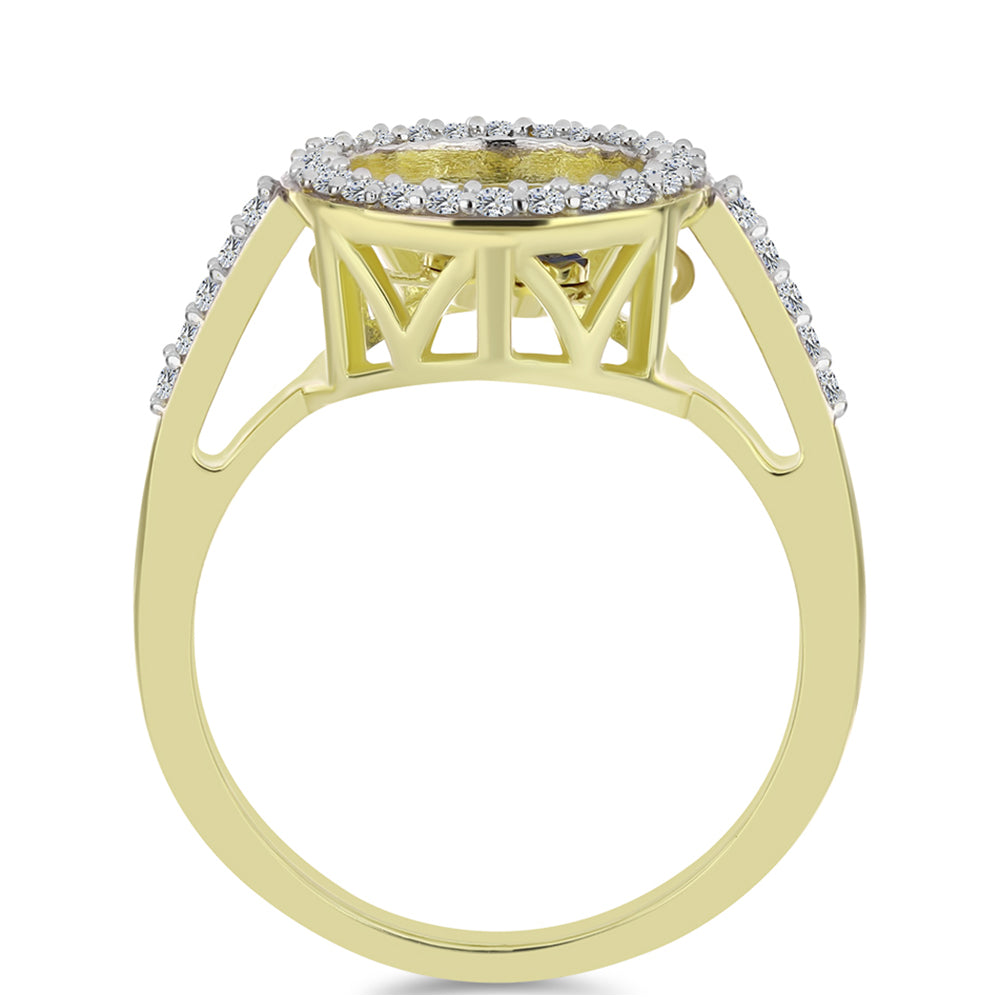 Anel de Prata com Banho de Ouro com Diamante Azul Dançante e Topázio Branco 2 