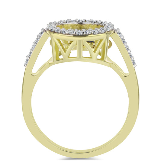 Anel de Prata com Banho de Ouro com Diamante Azul Dançante e Topázio Branco