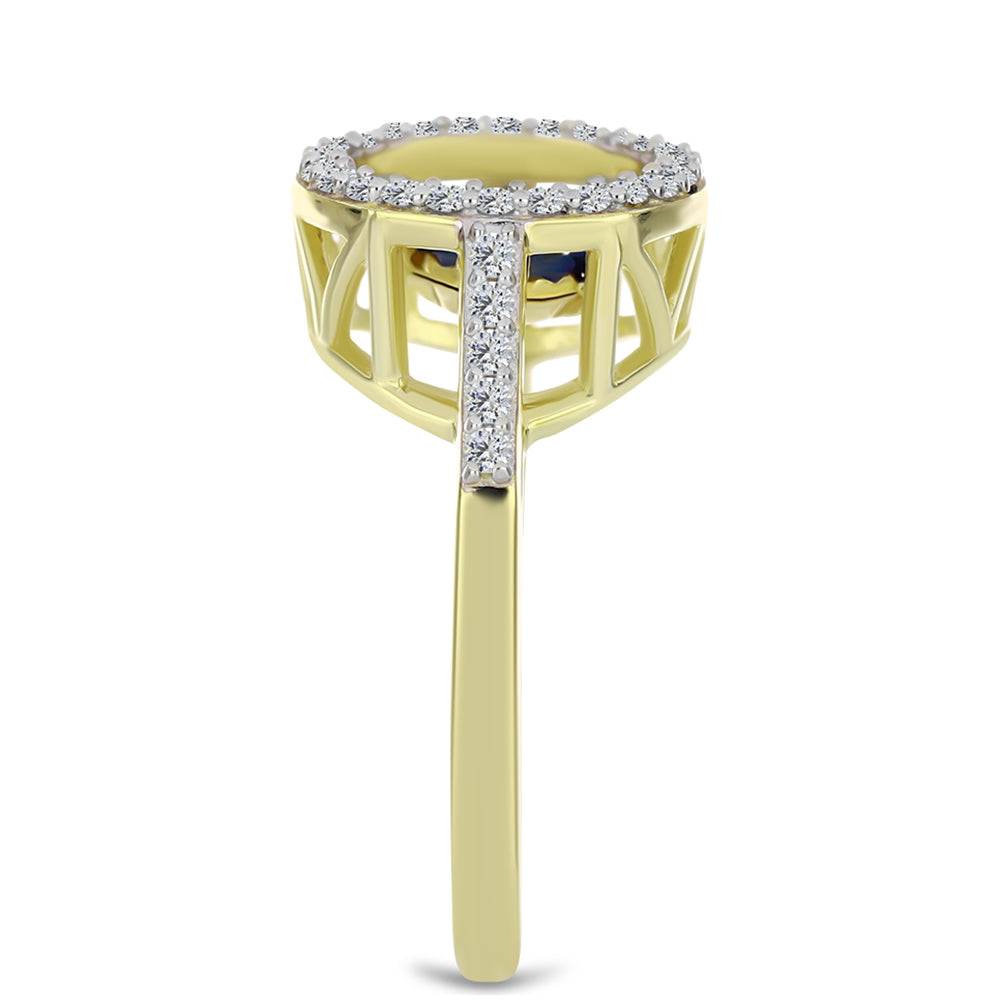 Anel de Prata com Banho de Ouro com Diamante Azul Dançante e Topázio Branco 4 