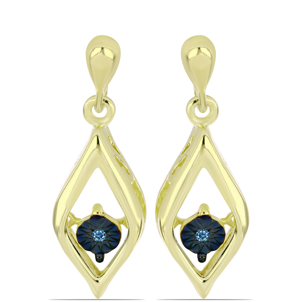 Brincos de Prata com Banho de Ouro com Diamante Azul Dançante 1 