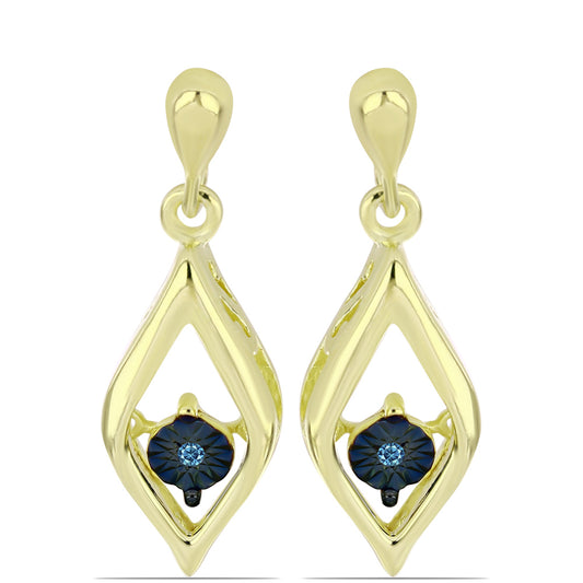 Brincos de Prata com Banho de Ouro com Diamante Azul Dançante