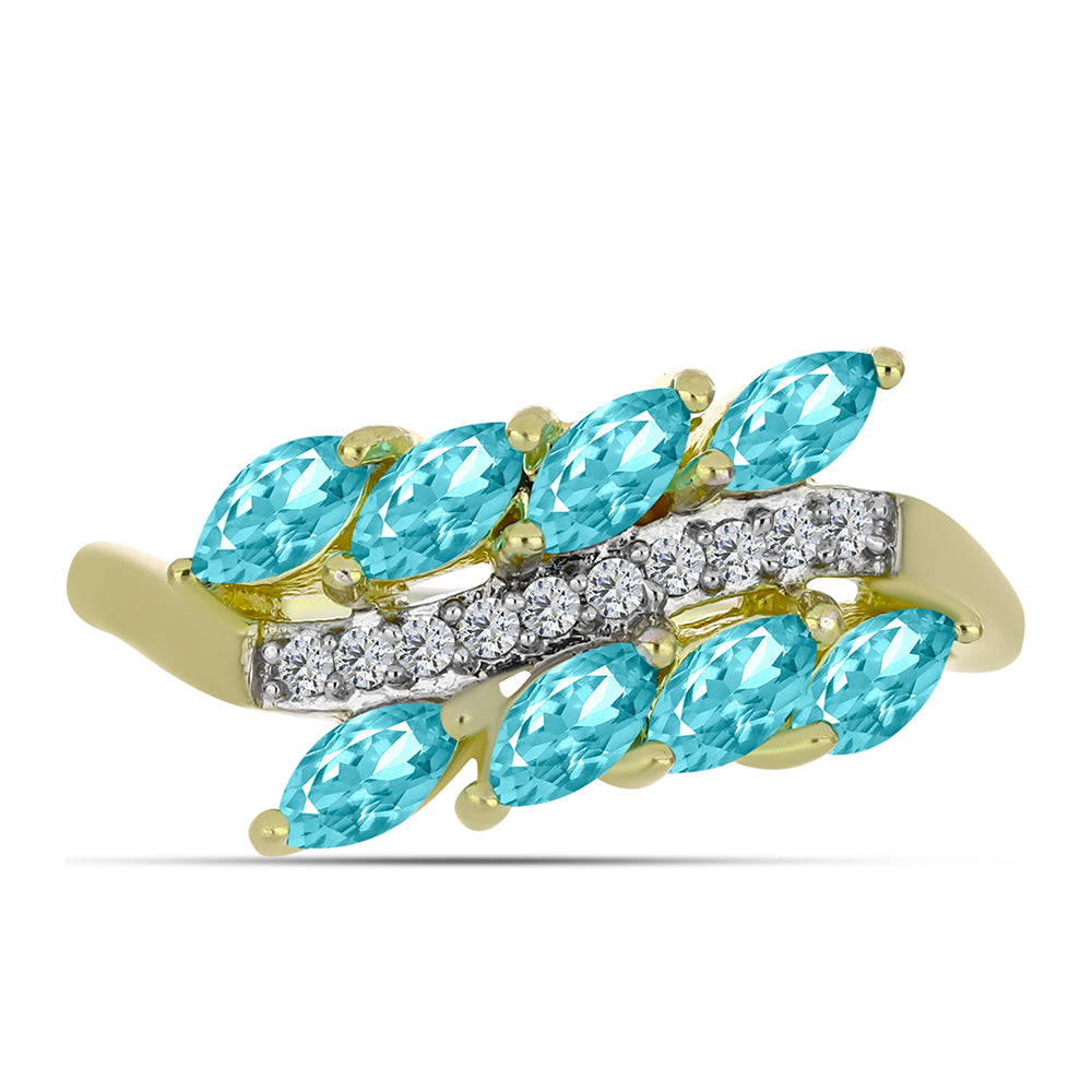 Anel de Prata com Banho de Ouro com Quartzo de Paraíba e Topázio Branco  Contraste: Cabeca de Veado (800) 1 