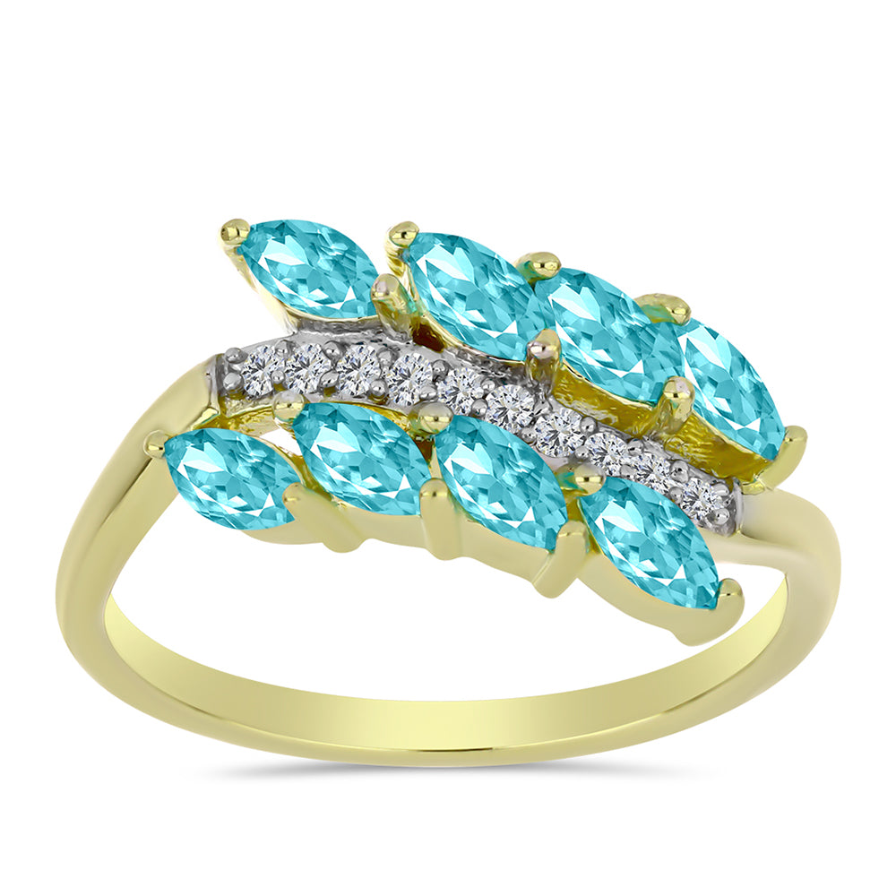 Anel de Prata com Banho de Ouro com Quartzo de Paraíba e Topázio Branco  Contraste: Cabeca de Veado (800) 3 