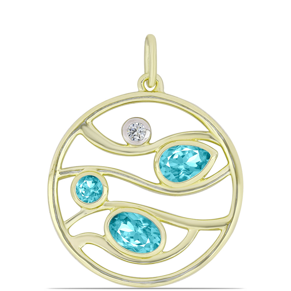 Pendente de Prata com Banho de Ouro com Quartzo de Paraíba e Topázio Branco