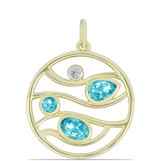 Pendente de Prata com Banho de Ouro com Quartzo de Paraíba e Topázio Branco
