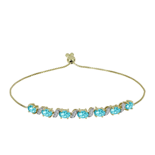 Pulseira de Prata com Banho de Ouro com Quartzo de Paraíba e Topázio Branco  Contraste: Cabeca de Veado (800)