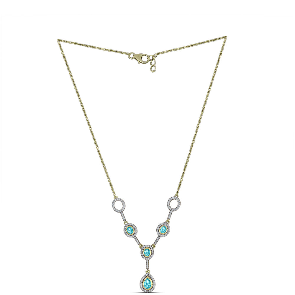 Colar de Prata com Banho de Ouro com Quartzo de Paraíba e Topázio Branco  Contraste: Cabeca de Veado (800)