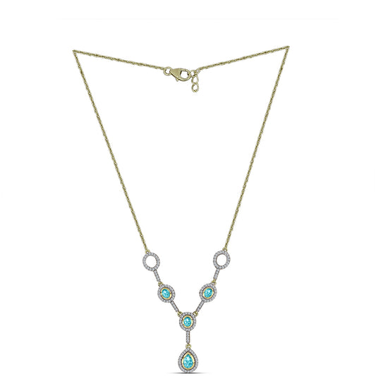 Colar de Prata com Banho de Ouro com Quartzo de Paraíba e Topázio Branco  Contraste: Cabeca de Veado (800)