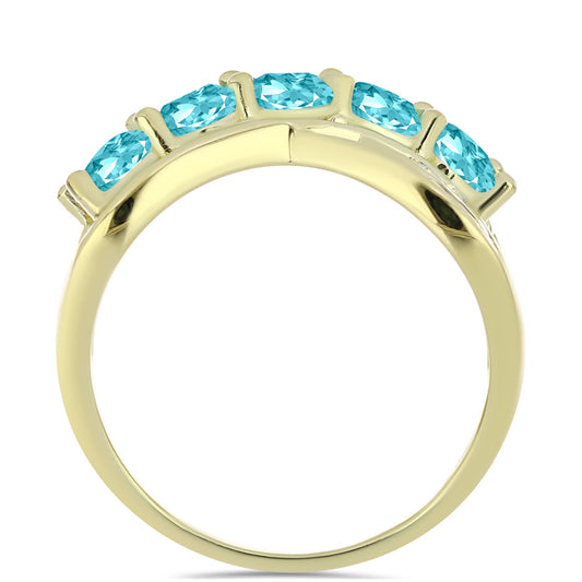 Anel de Prata com Banho de Ouro com Quartzo de Paraíba  Contraste: Cabeca de Veado (800)