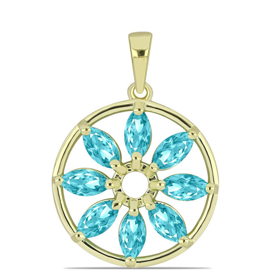 Pendente de Prata com Banho de Ouro com Quartzo de Paraíba