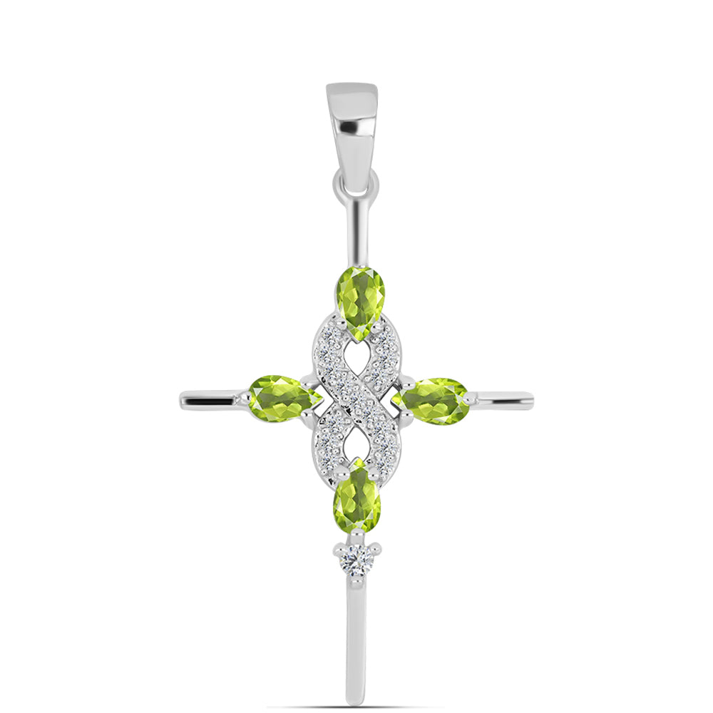 Cruz Pendente de Prata com Peridoto de Changbai e Topázio Branco 1 