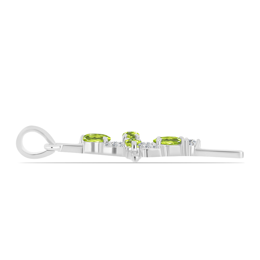 Cruz Pendente de Prata com Peridoto de Changbai e Topázio Branco