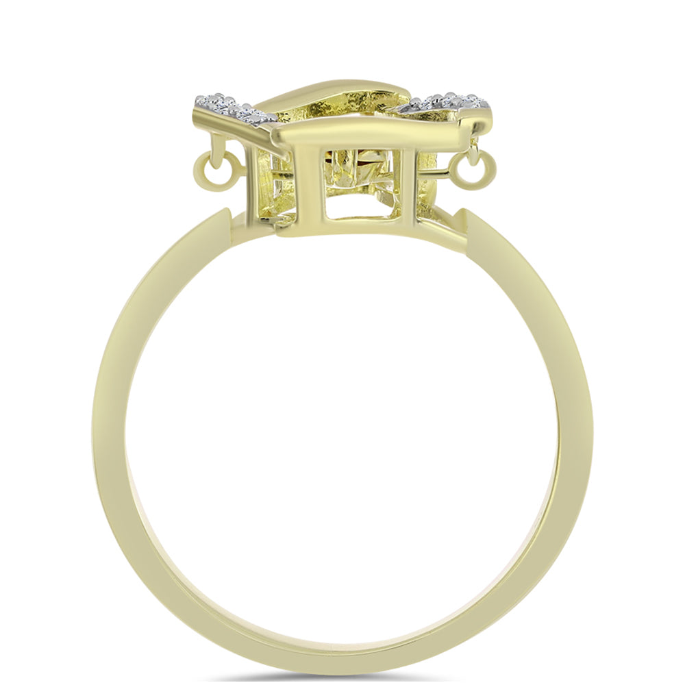 Anel de Prata com Banho de Ouro com Diamante Azul Dançante e Topázio Branco 2 