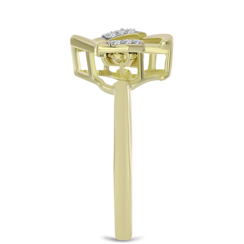 Anel de Prata com Banho de Ouro com Diamante Azul Dançante e Topázio Branco