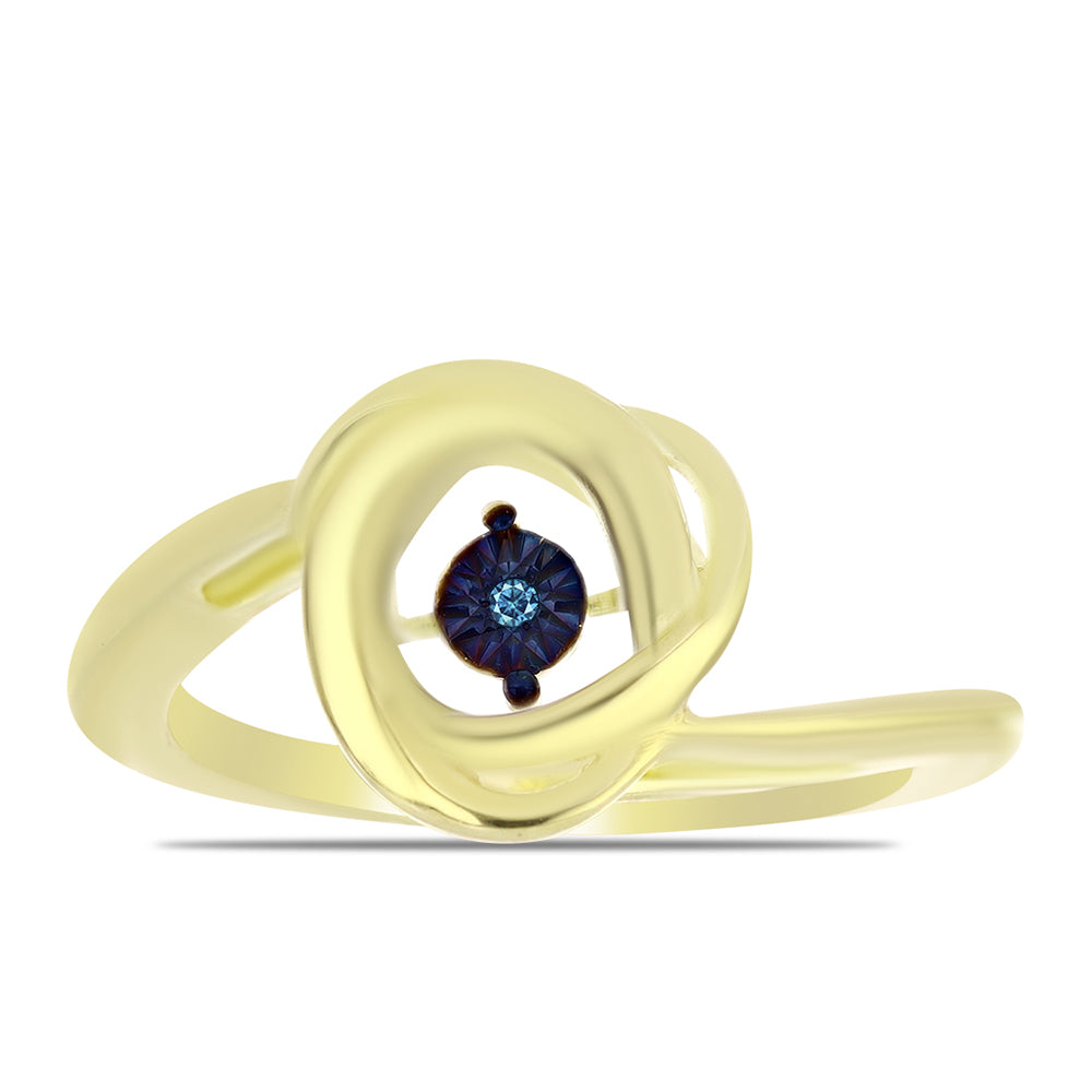 Anel de Prata com Banho de Ouro com Diamante Azul Dançante  Contraste: Cabeca de Veado (800)