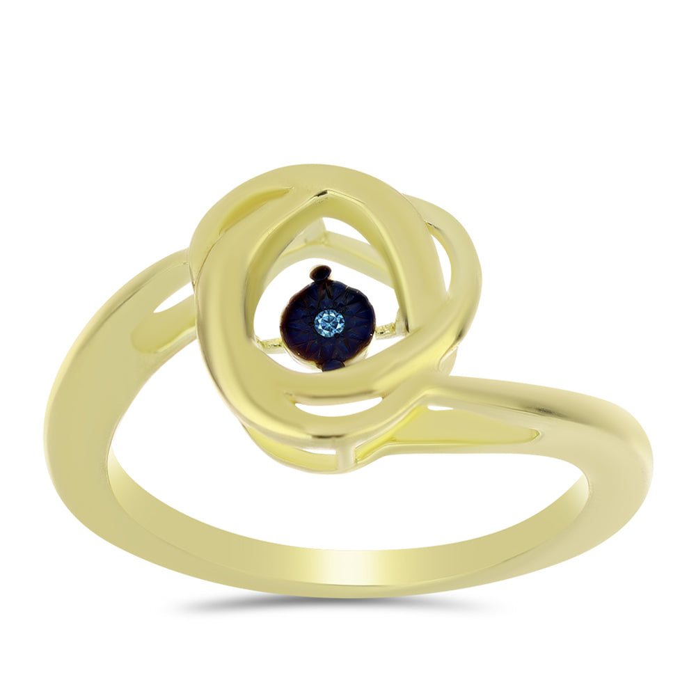 Anel de Prata com Banho de Ouro com Diamante Azul Dançante  Contraste: Cabeca de Veado (800) 3 
