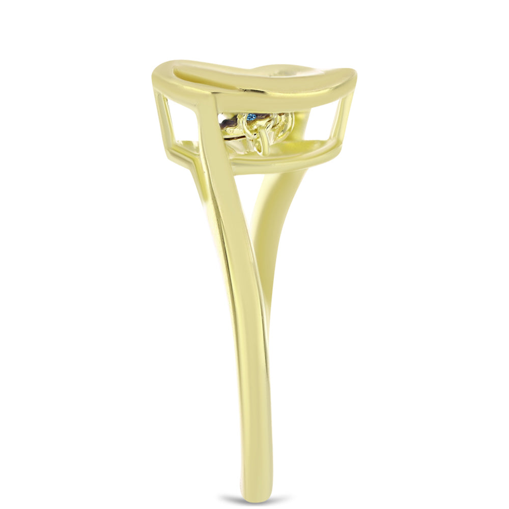Anel de Prata com Banho de Ouro com Diamante Azul Dançante  Contraste: Cabeca de Veado (800)