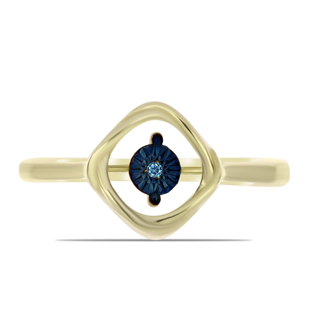 Anel de Prata com Banho de Ouro com Diamante Azul Dançante  Contraste: Cabeca de Veado (800) 1 