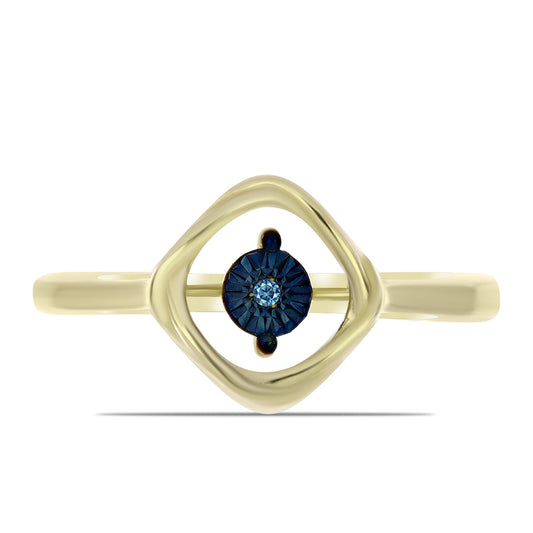 Anel de Prata com Banho de Ouro com Diamante Azul Dançante  Contraste: Cabeca de Veado (800)