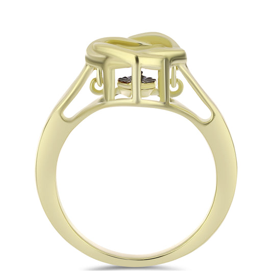 Anel de Prata com Banho de Ouro com Diamante Azul Dançante  Contraste: Cabeca de Veado (800)