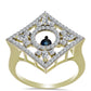 Anel de Prata com Banho de Ouro com Diamante Azul Dançante e Topázio Branco  Contraste: Cabeca de Veado (800)