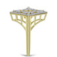 Anel de Prata com Banho de Ouro com Diamante Azul Dançante e Topázio Branco  Contraste: Cabeca de Veado (800)