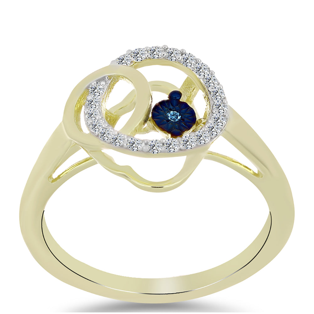 Anel de Prata com Banho de Ouro com Diamante Azul Dançante e Topázio Branco 3 