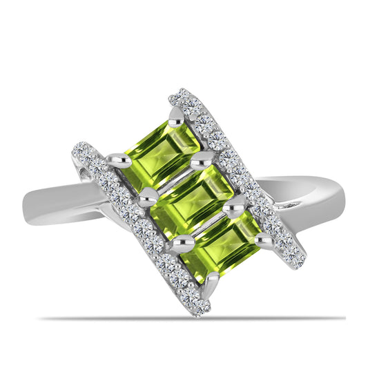 Anel de Prata com Peridoto de Changbai e Topázio Branco