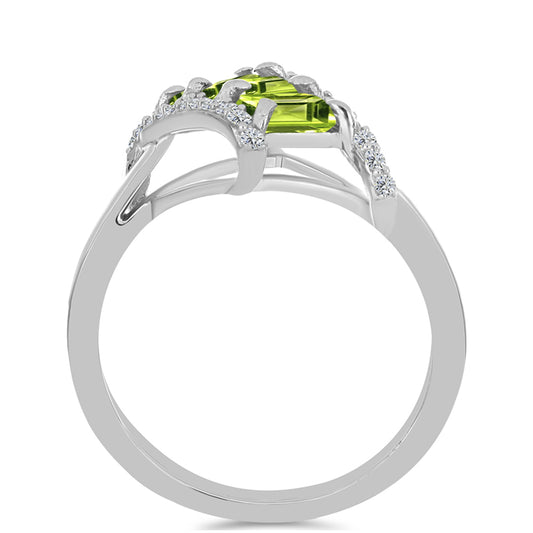 Anel de Prata com Peridoto de Changbai e Topázio Branco
