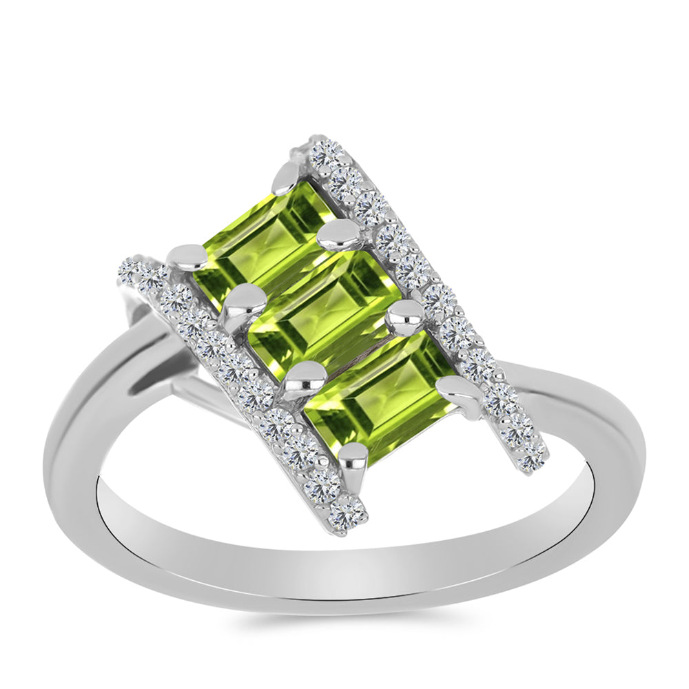 Anel de Prata com Peridoto de Changbai e Topázio Branco
