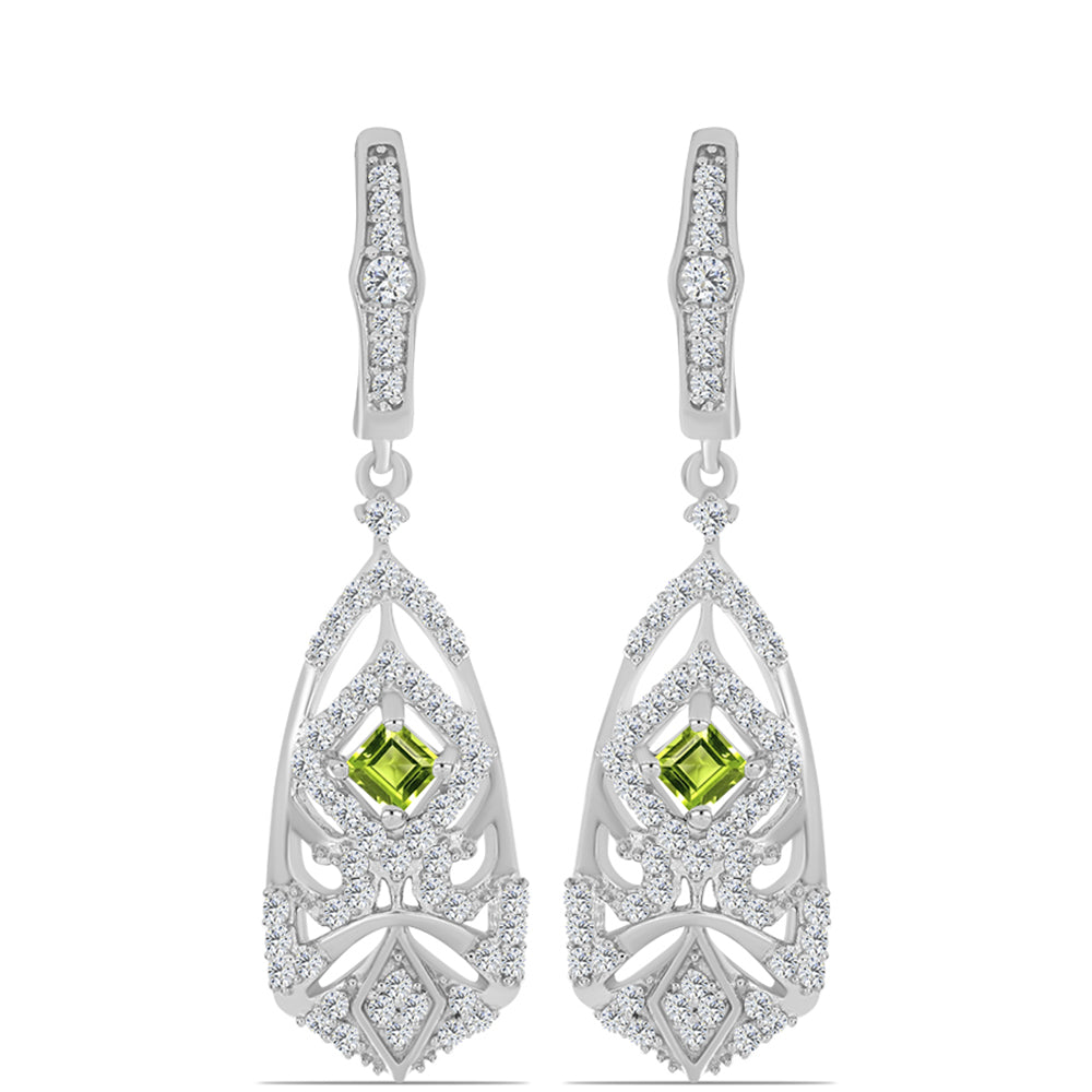 Brincos de Prata com Peridoto de Changbai e Topázio Branco