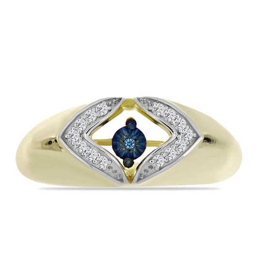 Anel de Prata com Banho de Ouro com Diamante Azul Dançante e Topázio Branco  Contraste: Cabeca de Veado (800)
