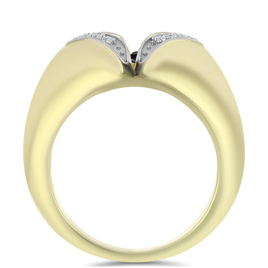 Anel de Prata com Banho de Ouro com Diamante Azul Dançante e Topázio Branco  Contraste: Cabeca de Veado (800)