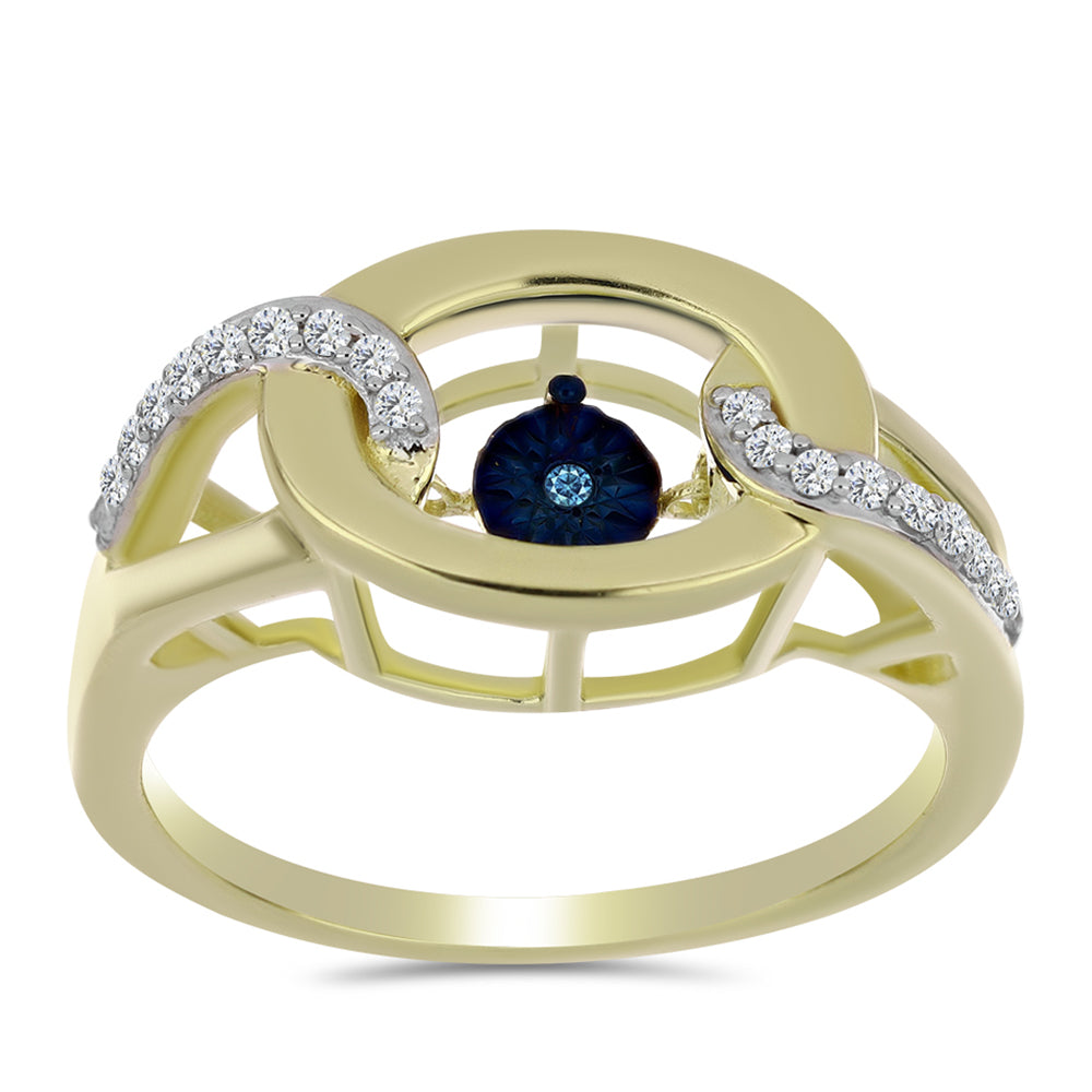 Anel de Prata com Banho de Ouro com Diamante Azul Dançante e Topázio Branco  Contraste: Cabeca de Veado (800) 3 