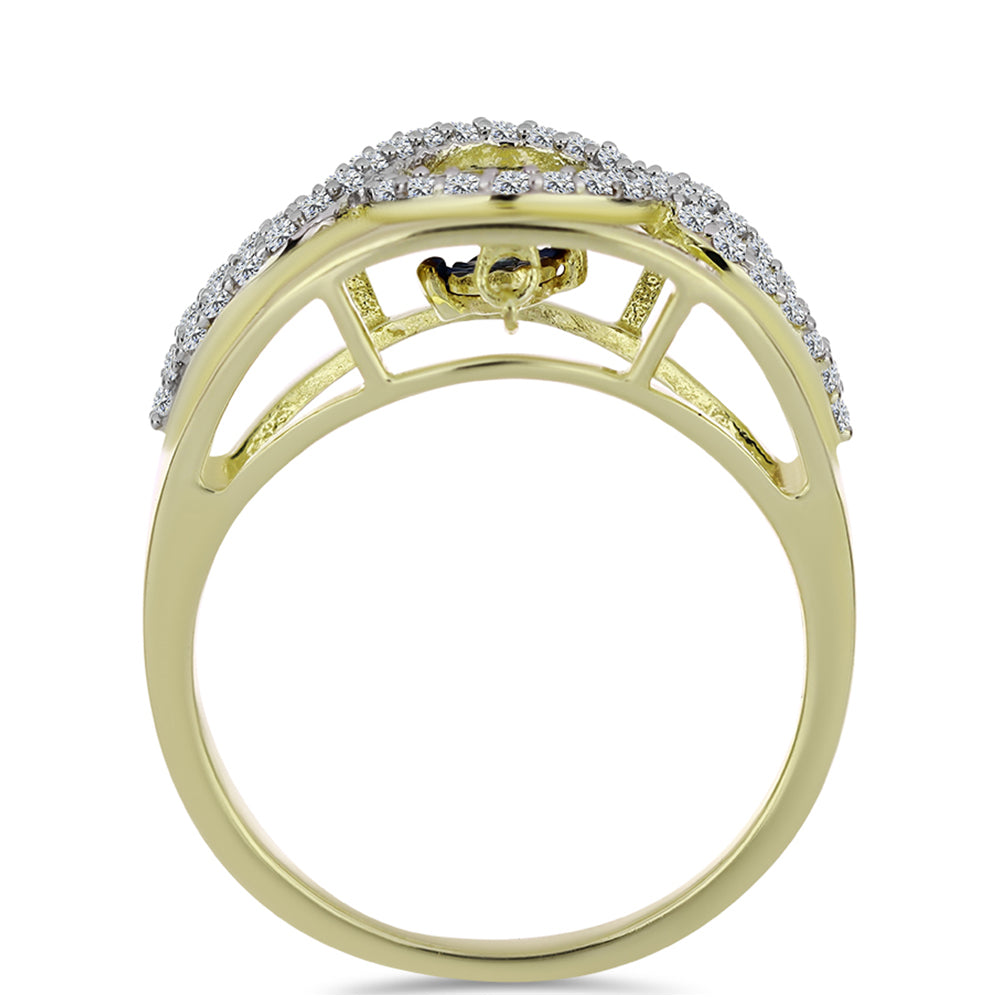 Anel de Prata com Banho de Ouro com Diamante Azul Dançante e Topázio Branco  Contraste: Cabeca de Veado (800)