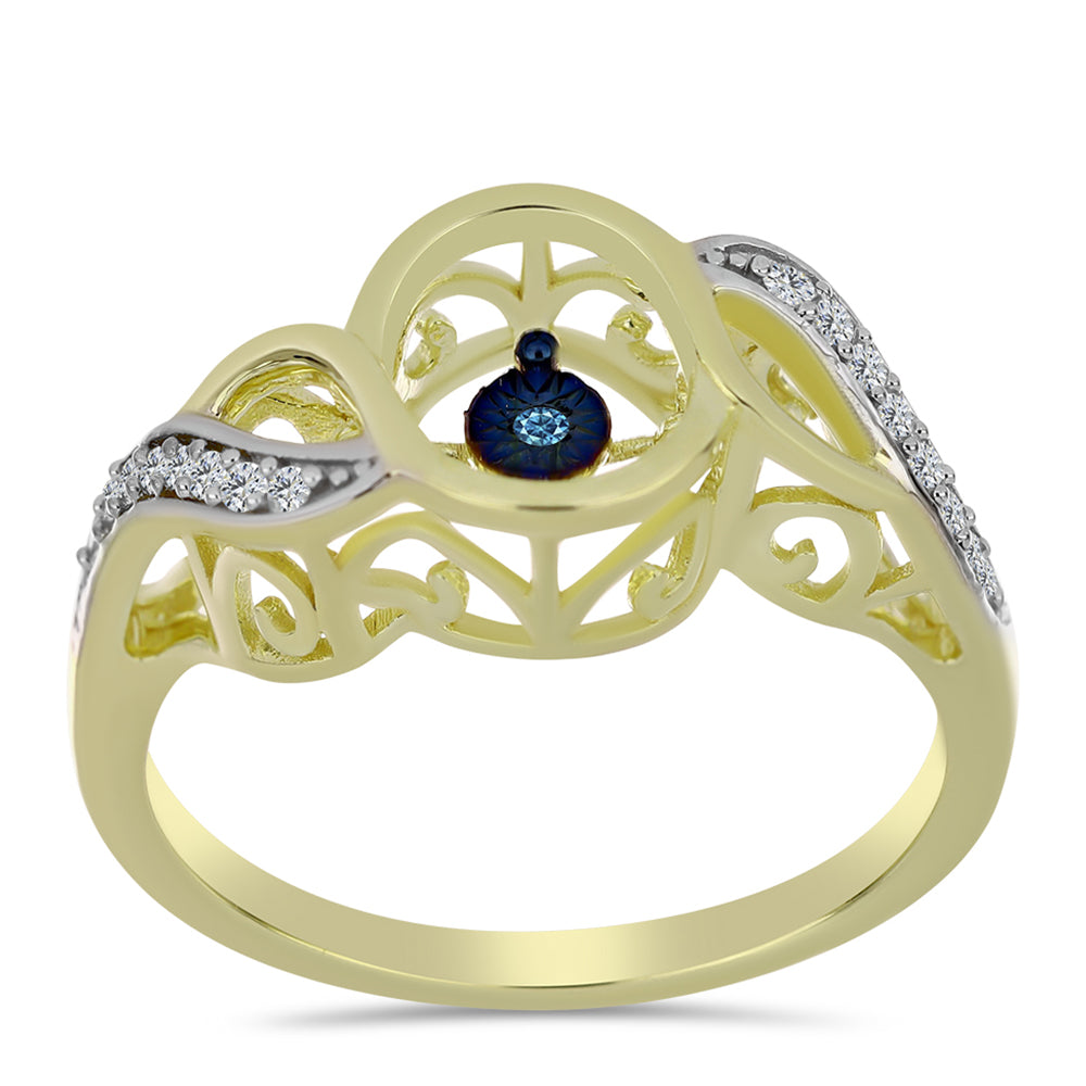 Anel de Prata com Banho de Ouro com Diamante Azul Dançante e Topázio Branco  Contraste: Cabeca de Veado (800) 3 