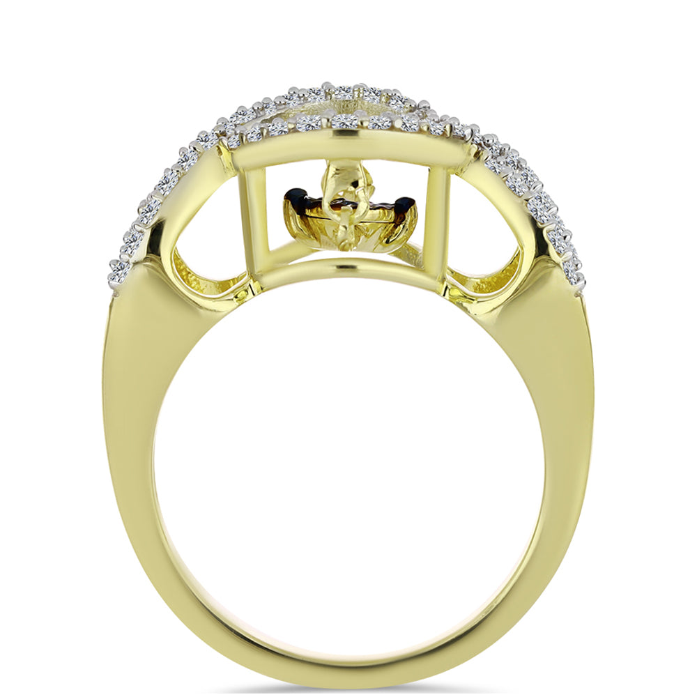 Anel de Prata com Banho de Ouro com Diamante Azul Dançante e Topázio Branco  Contraste: Cabeca de Veado (800) 2 