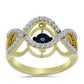 Anel de Prata com Banho de Ouro com Diamante Azul Dançante e Topázio Branco  Contraste: Cabeca de Veado (800)