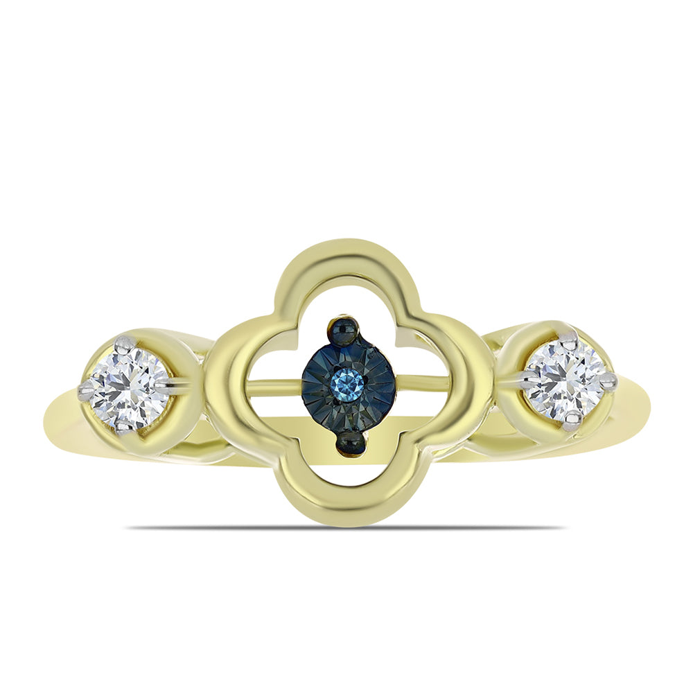 Anel de Prata com Banho de Ouro com Diamante Azul Dançante e Topázio Branco