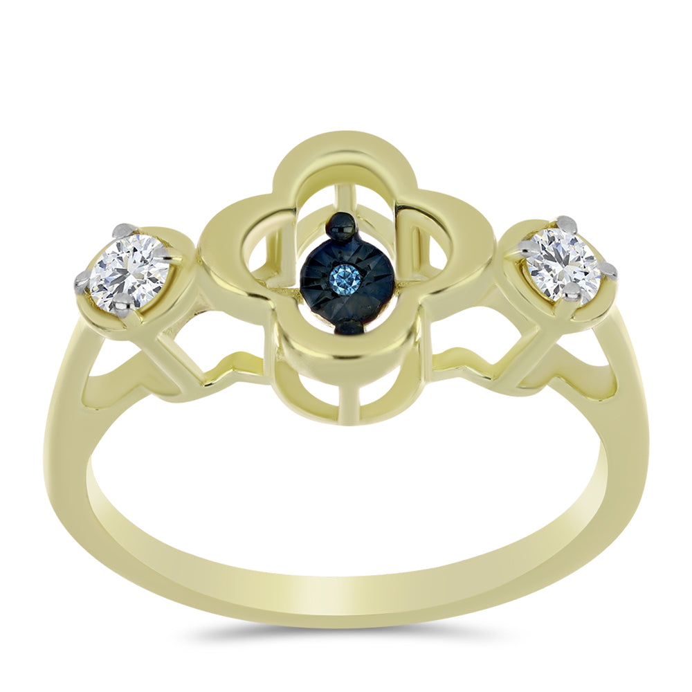 Anel de Prata com Banho de Ouro com Diamante Azul Dançante e Topázio Branco 3 