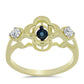 Anel de Prata com Banho de Ouro com Diamante Azul Dançante e Topázio Branco