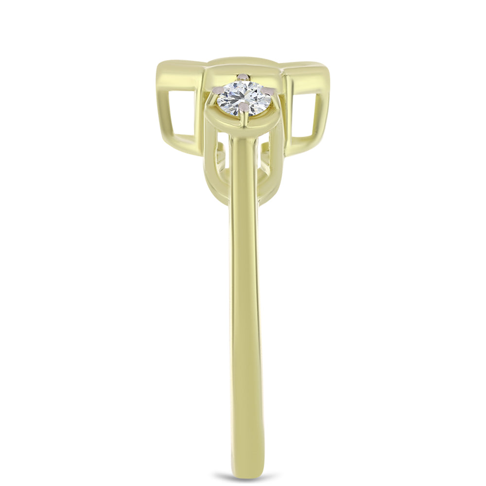 Anel de Prata com Banho de Ouro com Diamante Azul Dançante e Topázio Branco 4 